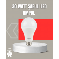 Mey İthalat® 30W Şarjlı LED Ampul E27 Duy %80 Enerji Tasarruflu Soğuk Beyaz