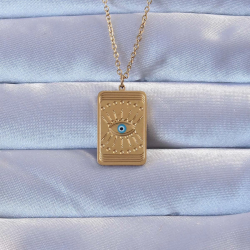 Mey İthalat® 316L Altın Renk İşlemeli Nazarlı Göz Model Vintage Kolye