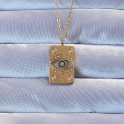 Mey İthalat® 316L Altın Renk İşlemeli Nazarlı Vintage Kolye