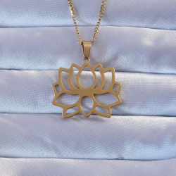 Mey İthalat® 316L Altın Renk Lotus Kolye