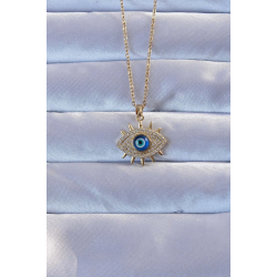 Mey İthalat® 316L Altın Renk Zirkon Taşlı Nazarlı Göz Kolye