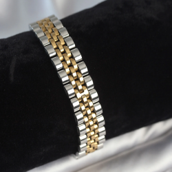 Mey İthalat® 316L Çelik 12 mm Kalınlıkta Gold ve Gümüş Renkli Erkek Bileklik
