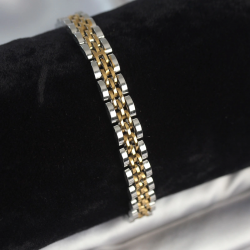 Mey İthalat® 316L Çelik 7 mm Kalınlıkta Gold ve Gümüş Renkli Erkek Bileklik