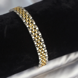 Mey İthalat® 316L Çelik 9 mm Kalınlıkta Gold ve Gümüş Renkli Erkek Bileklik