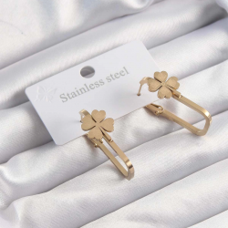 Mey İthalat® 316L Çelik Altın Renk Geometrik Yonca Model Küpe