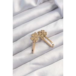 Mey İthalat® 316L Çelik Altın Renk Geometrik Yonca Model Küpe