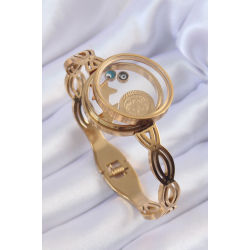 Mey İthalat® 316L Çelik Altın Renk İçi Nazar Boncuk ve Yıldız Figürlü Açılabilir Fanus Kelepçe