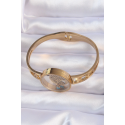 Mey İthalat® 316L Çelik Altın Renk İçi Yaşam Ağacı ve Nazar Boncuk Figürlü Açılabilir Fanus Kelepçe