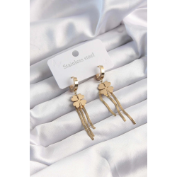 Mey İthalat® 316L Çelik Altın Renk İtalyan Zincirli Yonca Model Halka Küpe