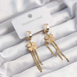 Mey İthalat® 316L Çelik Altın Renk İtalyan Zincirli Yonca Model Halka Küpe