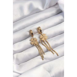 Mey İthalat® 316L Çelik Altın Renk İtalyan Zincirli Yonca Model Halka Küpe