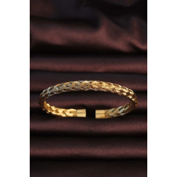 Mey İthalat® 316L Çelik Altın Renk Kalın Yassı Örgü Model Erkek Bileklik