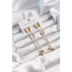 Mey İthalat® 316L Çelik Altın Renk Sallantılı Düğüm Model Kelebek Küpe