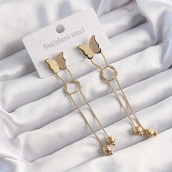 Mey İthalat® 316L Çelik Altın Renk Sallantılı Düğüm Model Kelebek Küpe