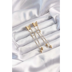 Mey İthalat® 316L Çelik Altın Renk Sallantılı Düğüm Model Kelebek Küpe