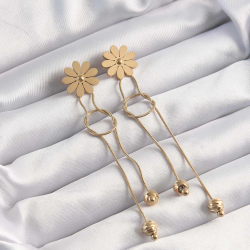 Mey İthalat® 316L Çelik Altın Renk Sallantılı Düğüm Model Papatya Küpe