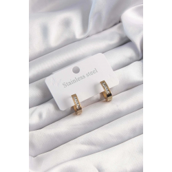 Mey İthalat® 316L Çelik Altın Renk Zirkon Taşlı Halka Model Küpe