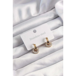 Mey İthalat® 316L Çelik Altın Renk Zirkon Taşlı Halka Model Küpe