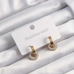 Mey İthalat® 316L Çelik Altın Renk Zirkon Taşlı Halka Model Küpe