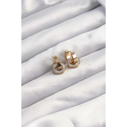 Mey İthalat® 316L Çelik Altın Renk Zirkon Taşlı Halka Model Küpe