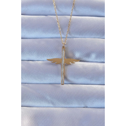 Mey İthalat® 316L Çelik Altın Renk Zirkon Taşlı Mikail Kolye