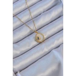 Mey İthalat® 316L Çelik Altın Renk Zirkon Taşlı Mineli Kutup Yıldızı Kolye