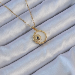 Mey İthalat® 316L Çelik Altın Renk Zirkon Taşlı Mineli Kutup Yıldızı Kolye