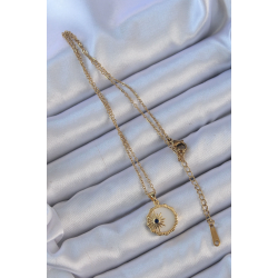 Mey İthalat® 316L Çelik Altın Renk Zirkon Taşlı Mineli Kutup Yıldızı Kolye