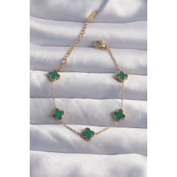 Mey İthalat® 316L Çelik Baby Boy Gold Renk Çizgili Yeşil Mineli Yonca Bileklik