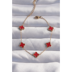 Mey İthalat® 316L Çelik Baby Boy Gold Renk Kırmızı Mineli Yonca Bileklik