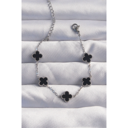 Mey İthalat® 316L Çelik Baby Boy Gümüş Renk Siyah Mineli Yonca Bileklik