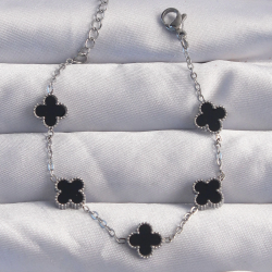 Mey İthalat® 316L Çelik Baby Boy Gümüş Renk Siyah Mineli Yonca Bileklik