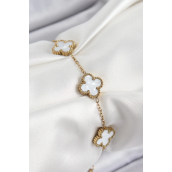 Mey İthalat® 316L Çelik Beyaz Sedef Yonca Model Gold Renk Kadın Bileklik