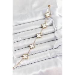 Mey İthalat® 316L Çelik Beyaz Sedef Yonca Model Gold Renk Kadın Bileklik