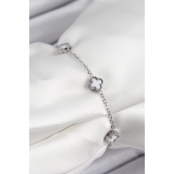 Mey İthalat® 316L Çelik Beyaz Sedef Yonca Model Gümüş Renk Kadın Bileklik