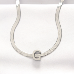 Mey İthalat® 316L Çelik C Harfli Silver Renk İtalyan Zincirli Kolye