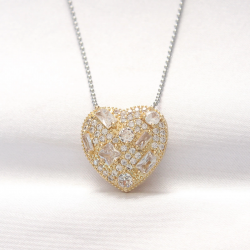 Mey İthalat® 316L Çelik Çift Renk Zirkon Taşlı Kalp Kolye