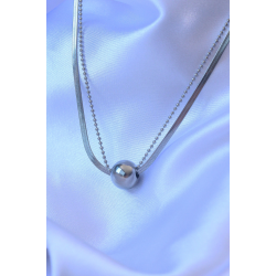 Mey İthalat® 316L Çelik Çift Zincirli Gümüş Renk Topçuk İtalyan Model Kolye