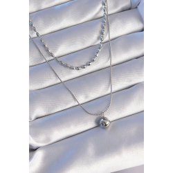 Mey İthalat® 316L Çelik Çift Zincirli Gümüş Renk Topçuk Model Kolye