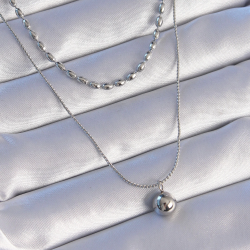 Mey İthalat® 316L Çelik Çift Zincirli Gümüş Renk Topçuk Model Kolye