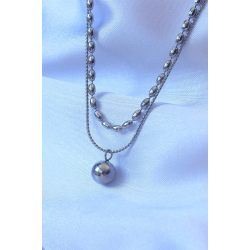 Mey İthalat® 316L Çelik Çift Zincirli Gümüş Renk Topçuk Model Kolye