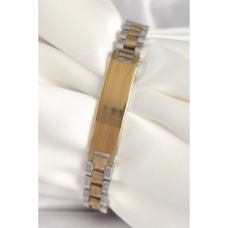 Mey İthalat® 316L Çelik Gold Gümüş Renk Zincir Künye Model Erkek Bileklik