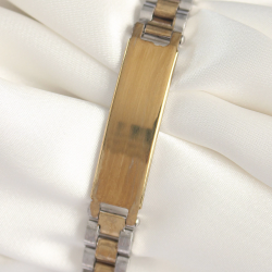 Mey İthalat® 316L Çelik Gold Gümüş Renk Zincir Künye Model Erkek Bileklik