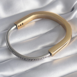 Mey İthalat® 316L Çelik Gold Gümüş Renk Zirkon Taşlı VIP Seri Kadın Kelepçe