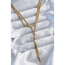 Mey İthalat® 316L Çelik Gold Renk 2'li İtalyan Zincir Asansör Model Sallantı Detay Kadın Kolye