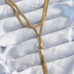 Mey İthalat® 316L Çelik Gold Renk 2'li İtalyan Zincir Asansör Model Sallantı Detay Kadın Kolye