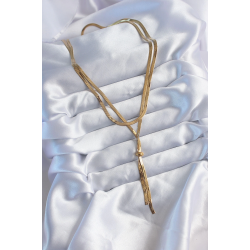 Mey İthalat® 316L Çelik Gold Renk 2'li İtalyan Zincir Asansör Model Sallantı Detay Kadın Kolye