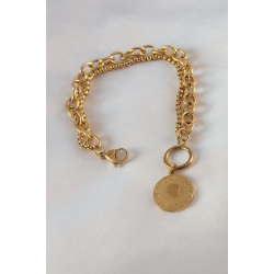 Mey İthalat® 316L Çelik Gold Renk 2'li Zincir Model Çeyrek Altınlı Kadın Bileklik