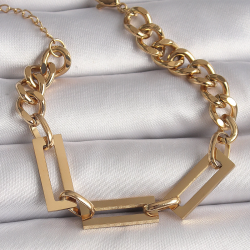 Mey İthalat® 316L Çelik Gold Renk 2'Li Zincir Model Kadın Bileklik