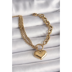 Mey İthalat® 316L Çelik Gold Renk 2'Li Zincir Model Kalp Figür Kadın Bileklik